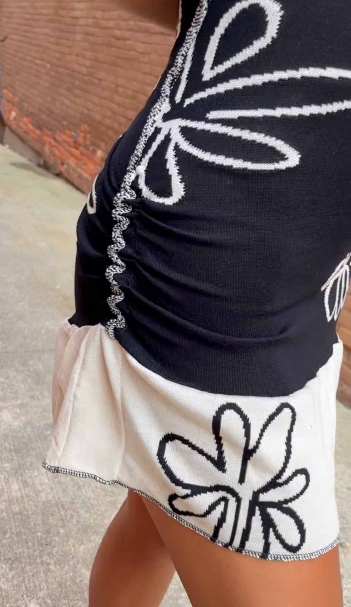 Cream and Black Ruffle Flower Dress