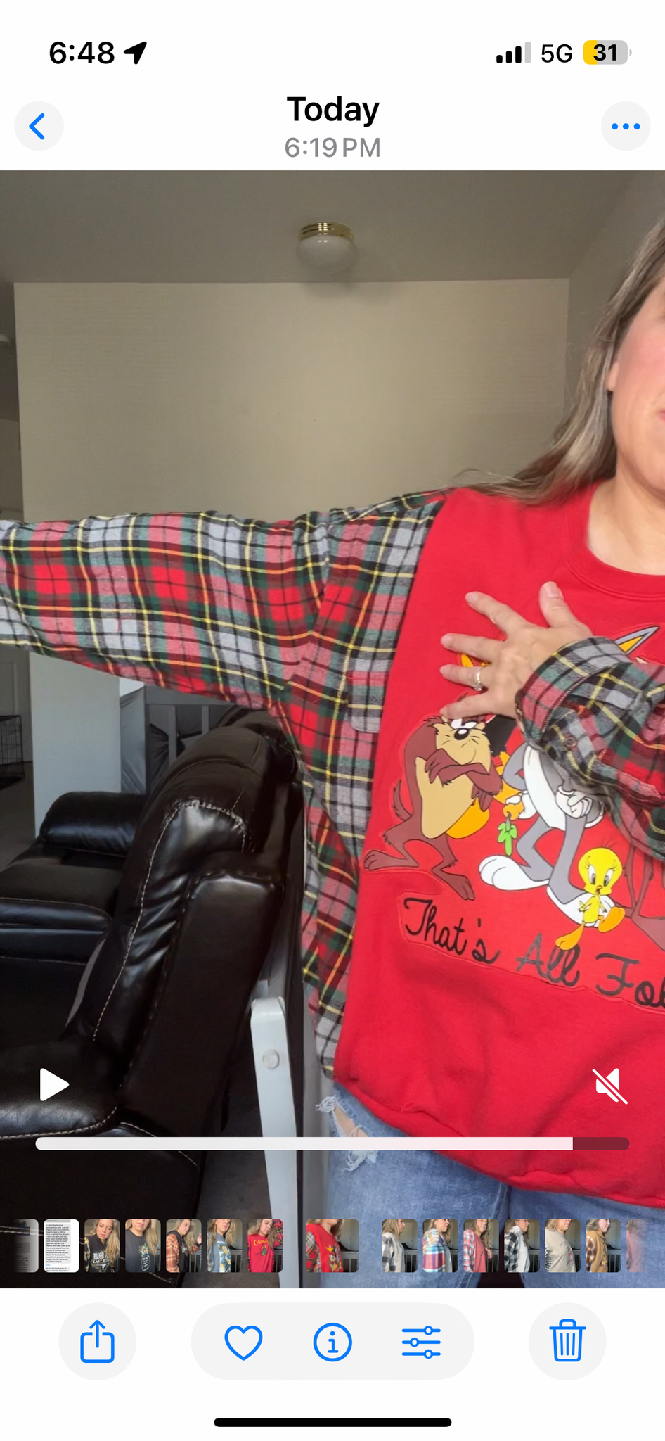 Upcycled Looney - Women’s 1X midweight sweatshirt with flannel sleeves