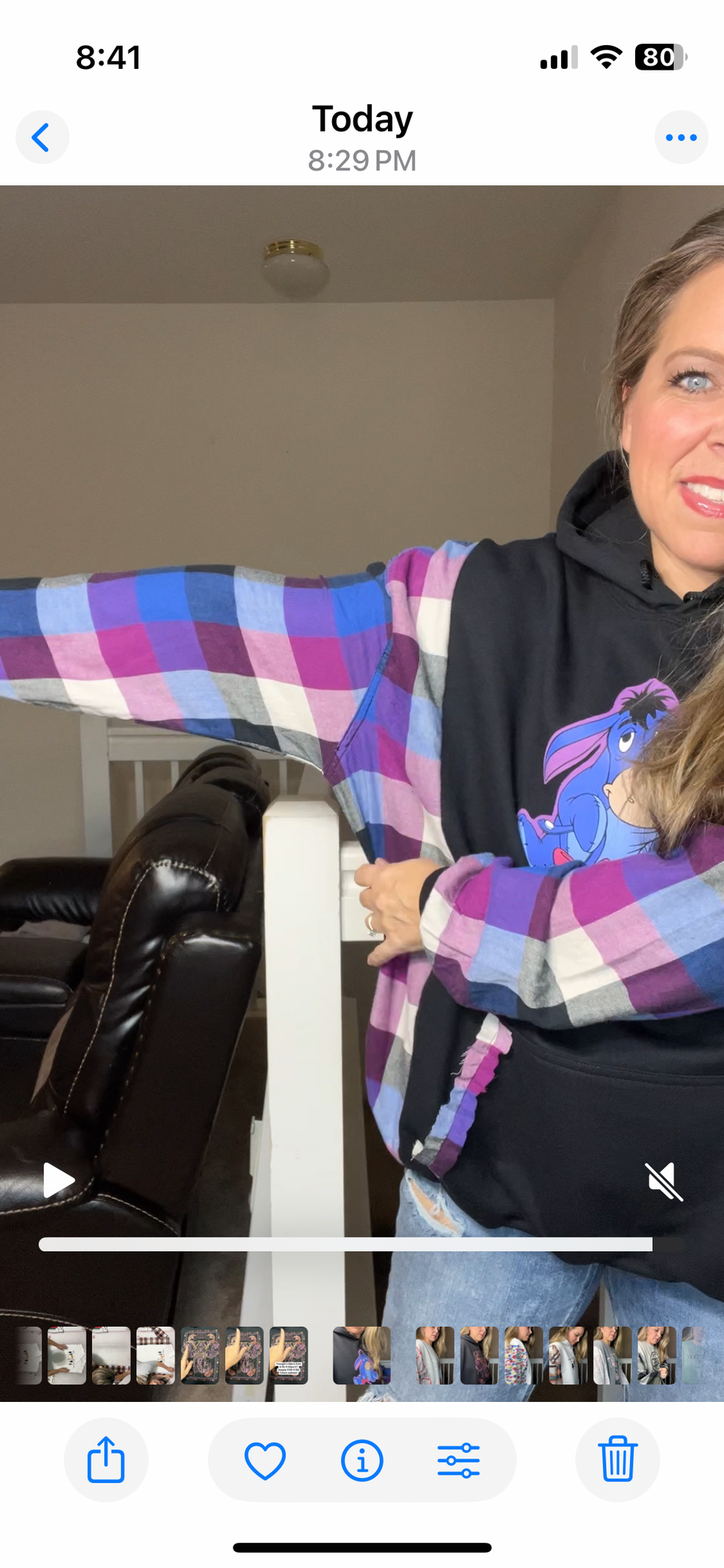 Upcycled Eeyore – women’s 3X midweight sweatshirt with flannel sleeves