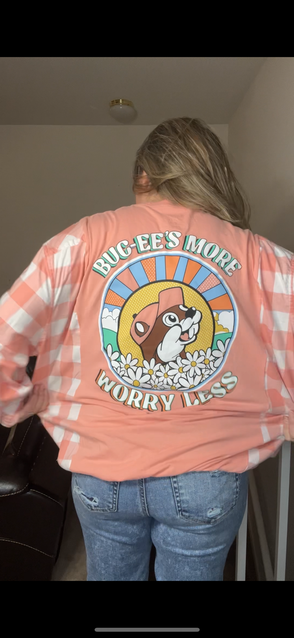 Upcycled Buccees - Women’s 2X T-shirt with flannel sleeves