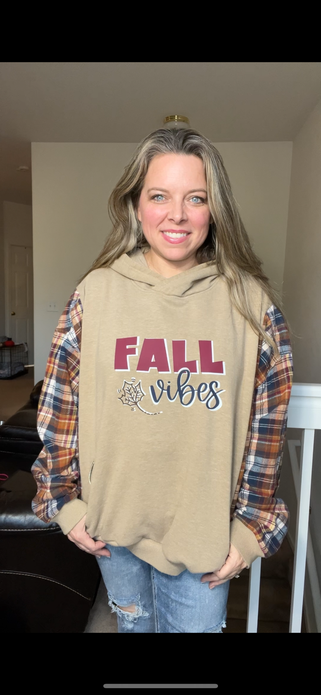 Upcycled Fall – women’s XL/1X – midweight sweatshirt with flannel sleeves￼