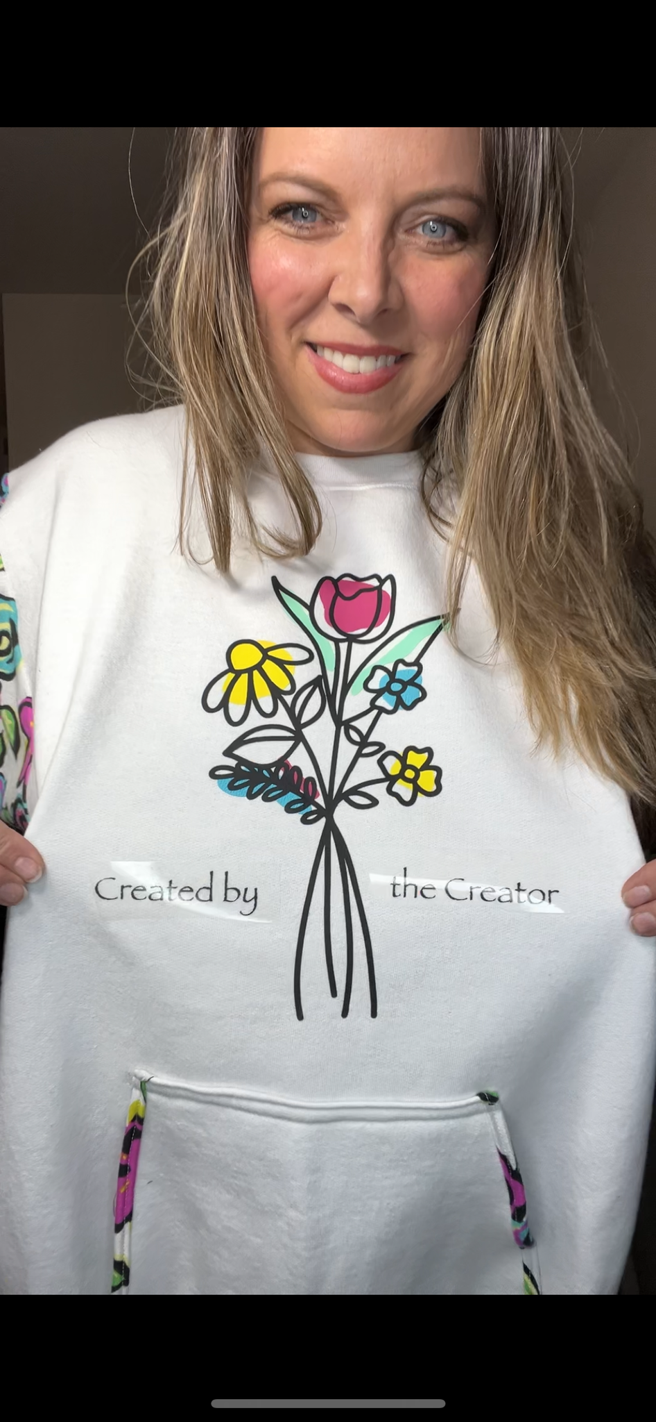 Upcycled Flowers – women’s 4X – midweight sweatshirt with stretch jersey sleeves – words can be added