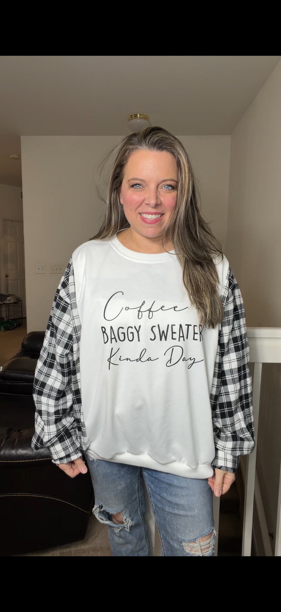 Upcycled Sweater day-  women's 2X thin French Terry sweatshirt with flannel sleeves