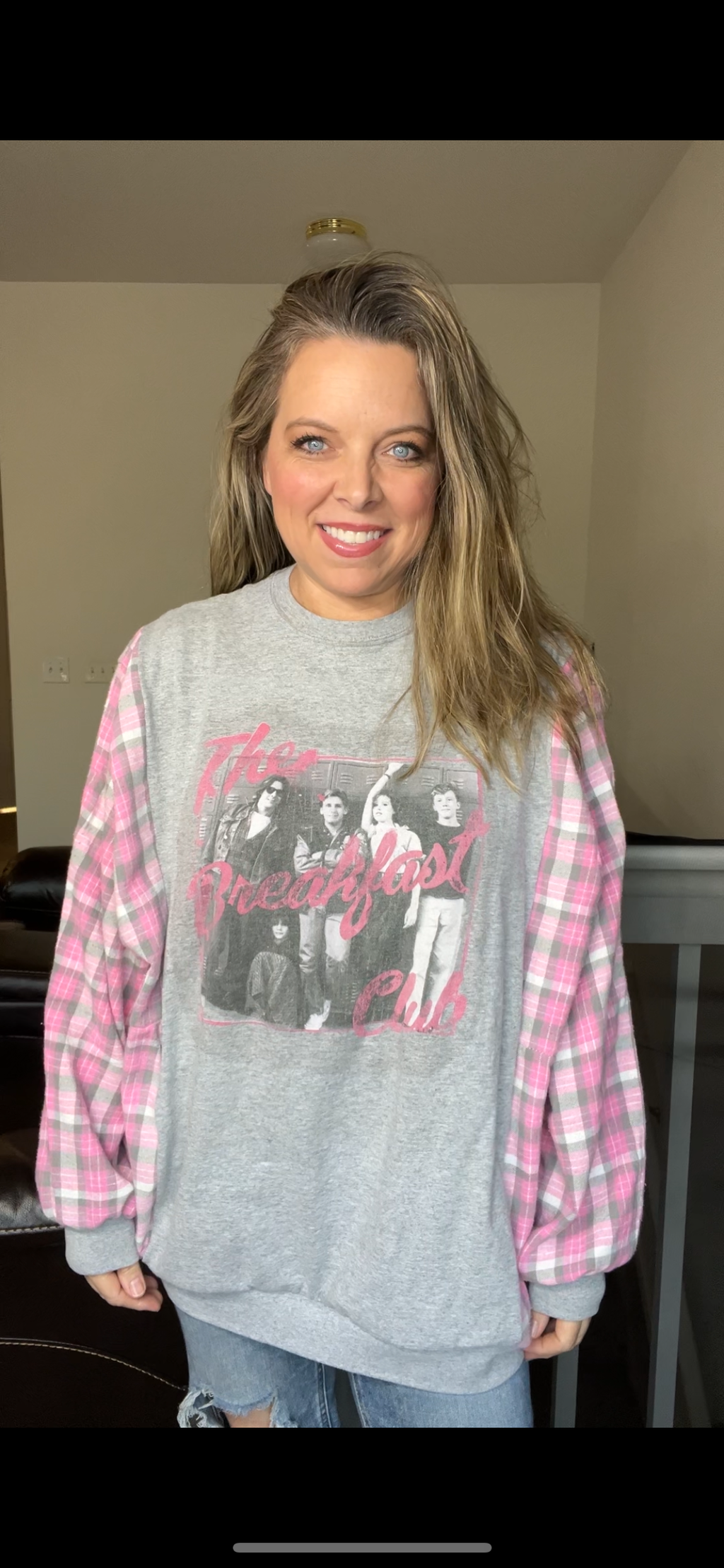 Upcycled Breakfast club – women’s 4X T-shirt with flannel sleeves