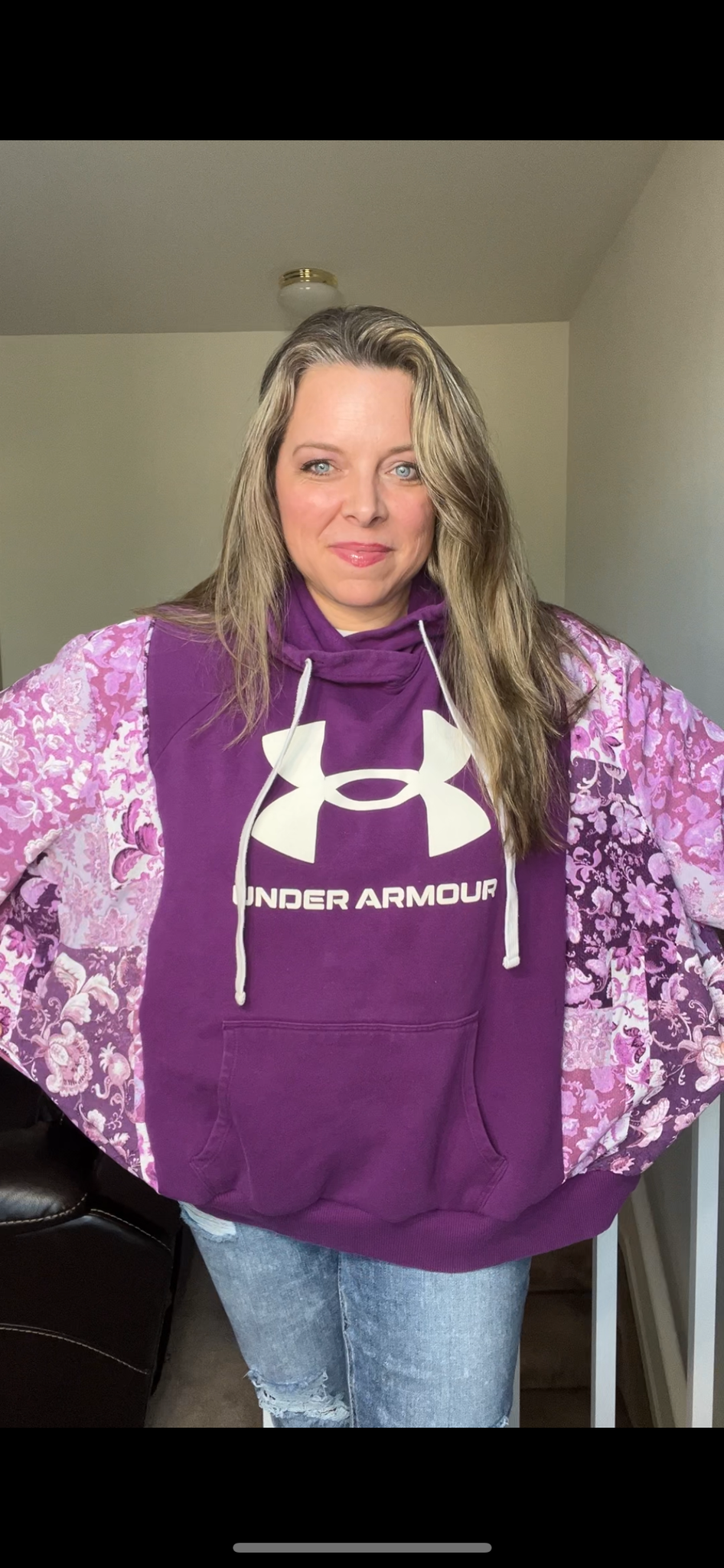 Upcycled Purple UA – women’s XL/1X – midweight sweatshirt with soft, stretchy sleeves￼