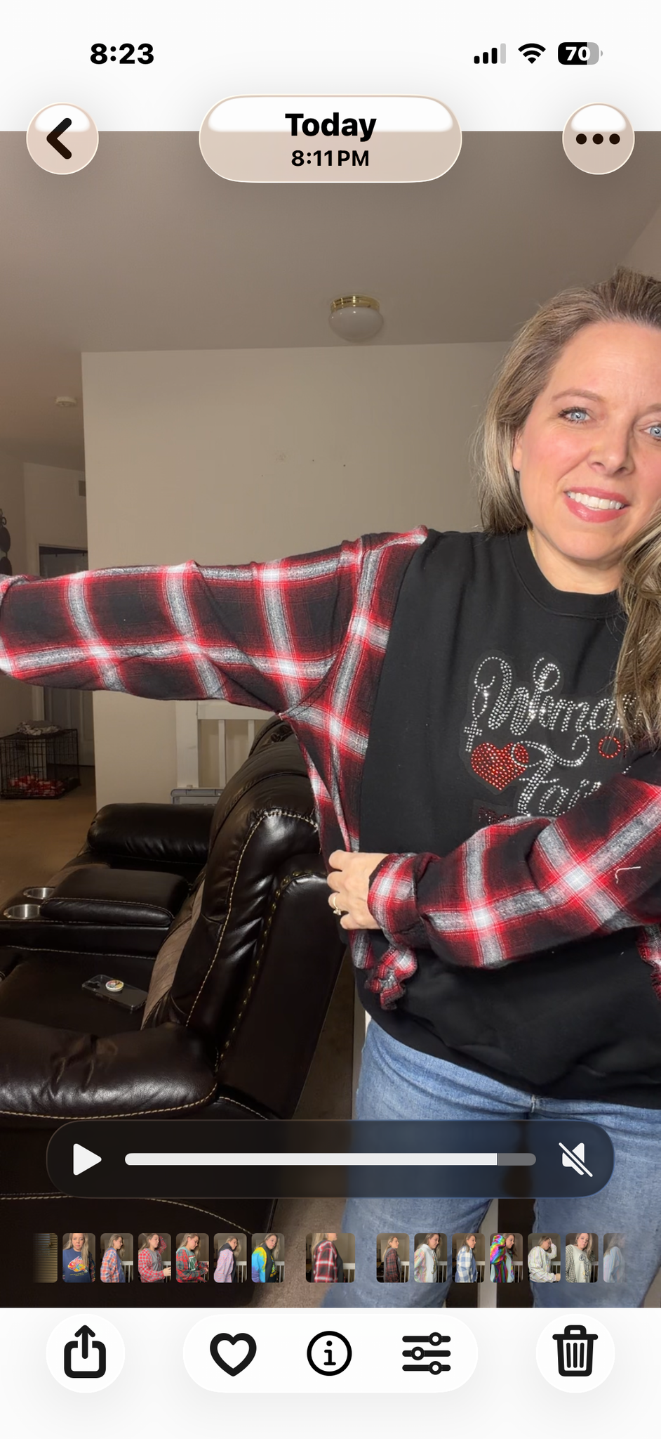 Upcycled Woman Faith - women's large/XL midweight sweatshirt with flannel sleeves