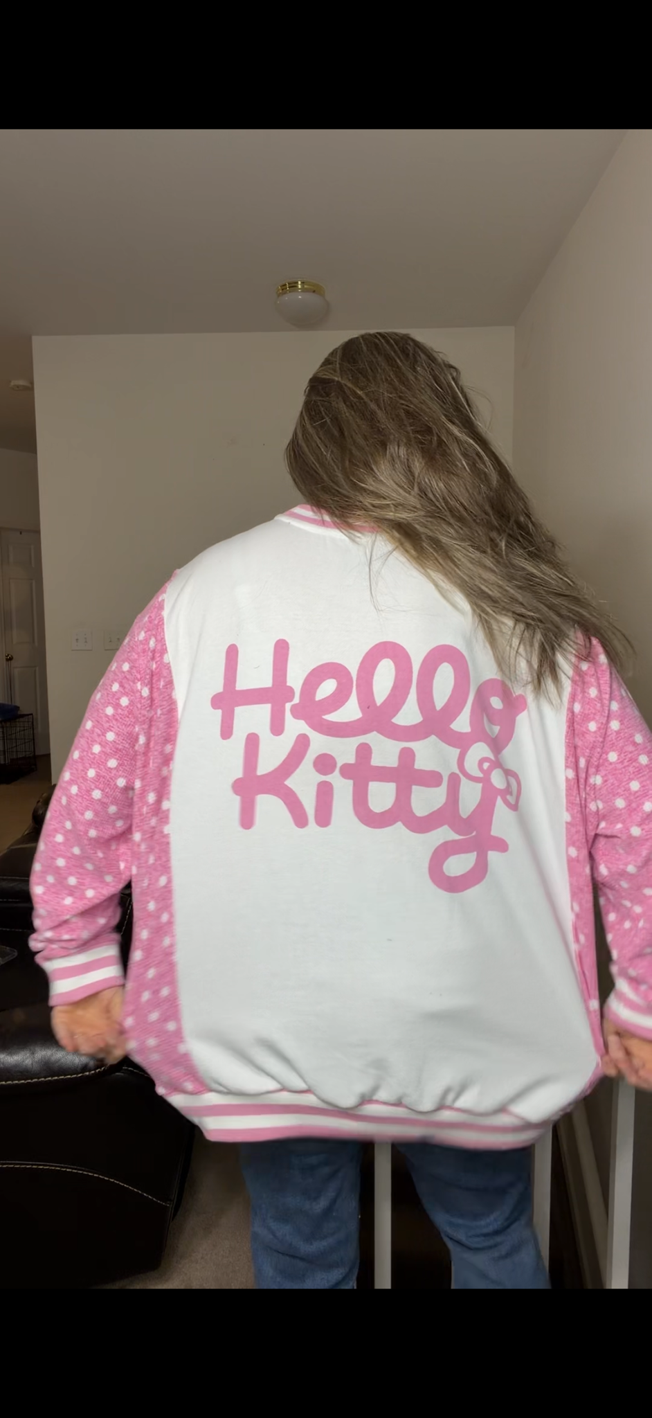 Upcycled Hello Kitty - women's 3X midweight sweatshirt with stretchy sleeves