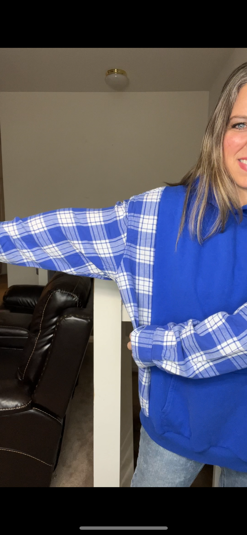 Upcycled Air Force – women’s 3X/4X midweight sweatshirt within flannel sleeves
