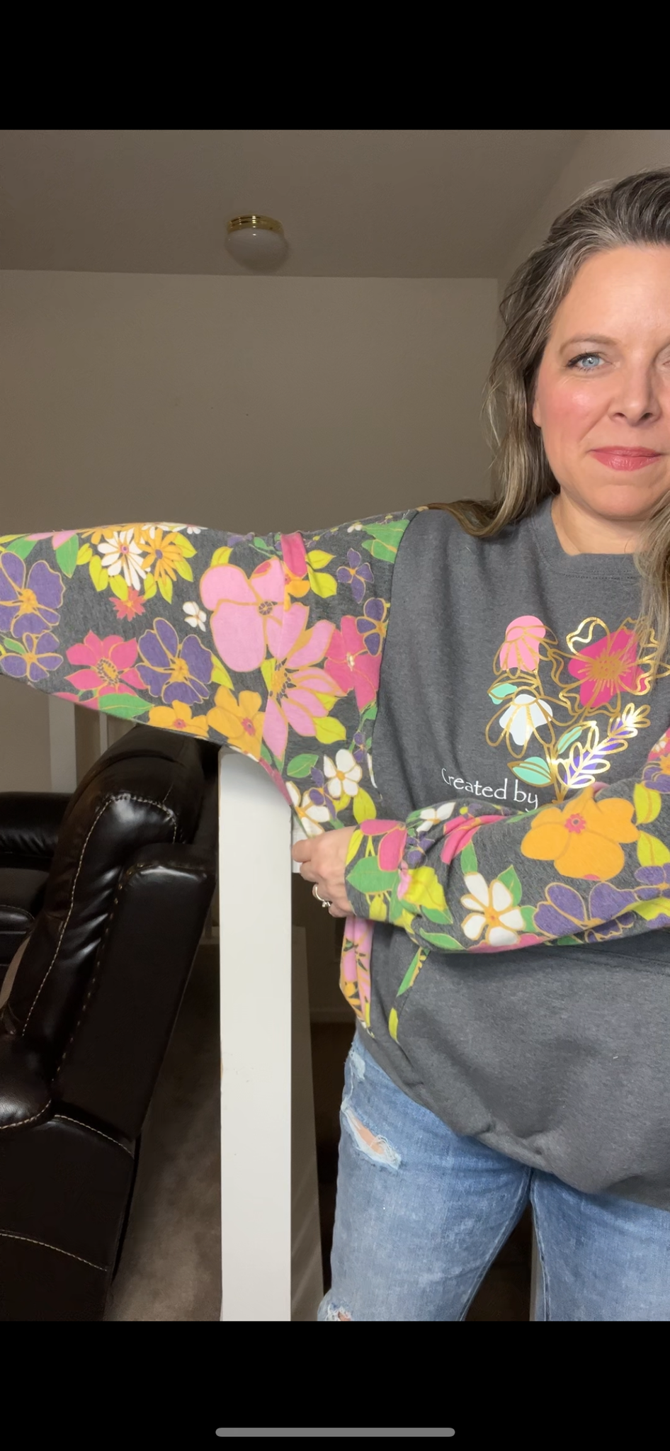 Upcycled Flowers – women’s 2X midweight sweatshirt with stretchy sleeves