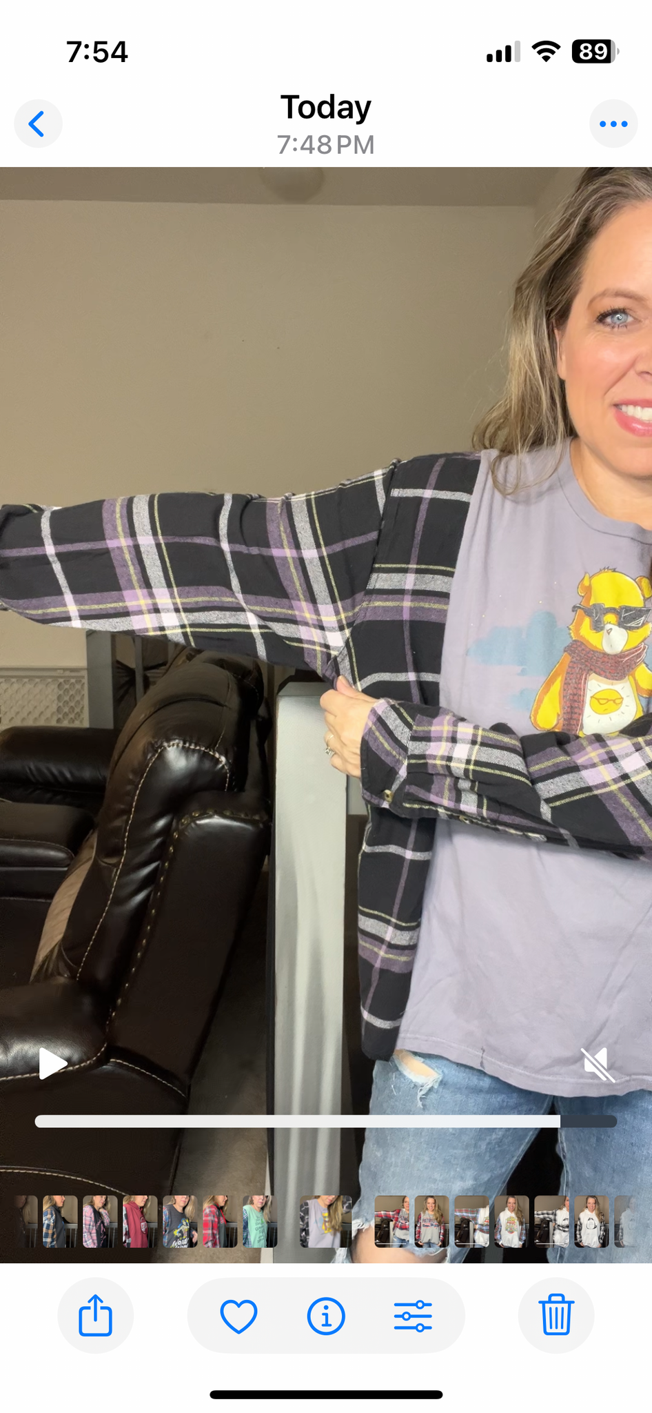 Upcycled Carebear – women’s large T-shirt with flannel sleeves