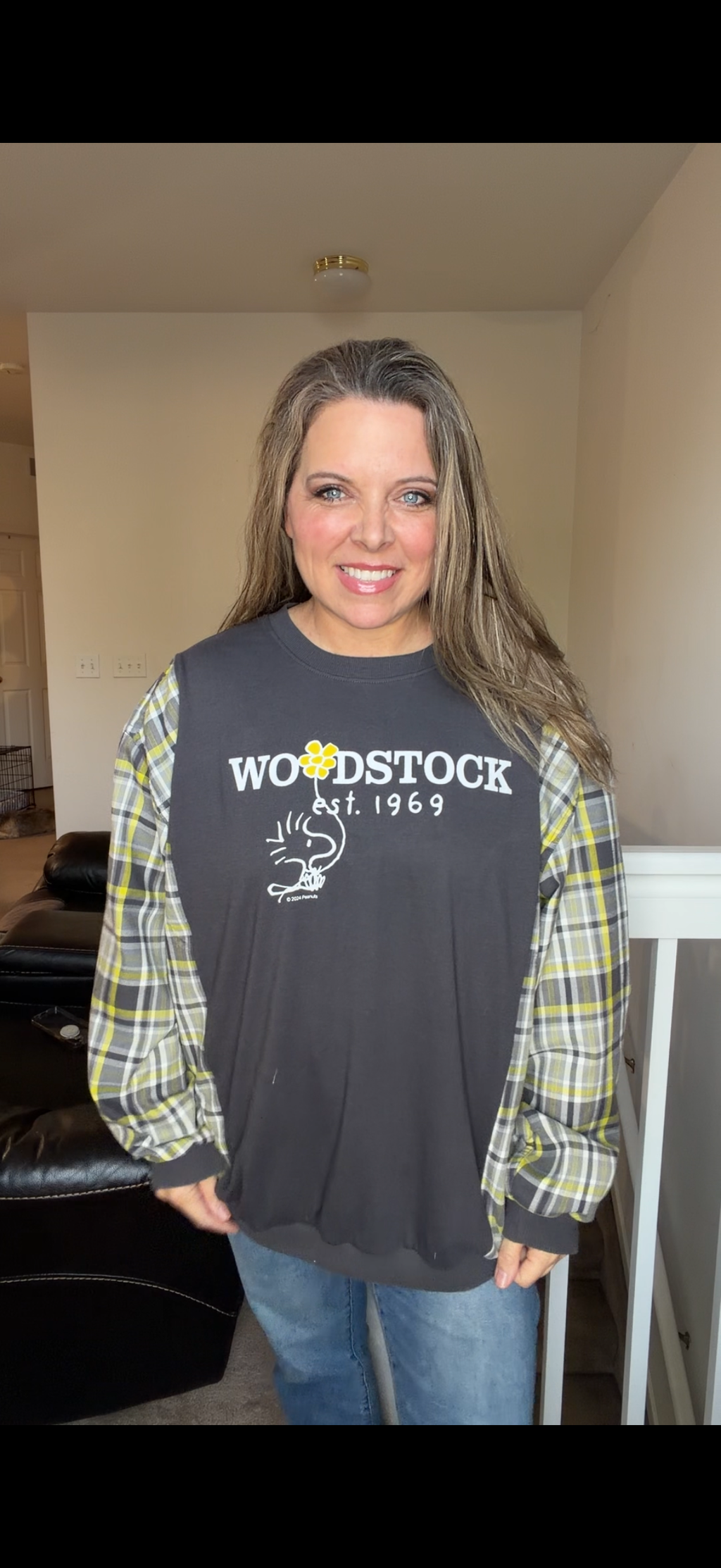 Upcycled Woodstock - women's XL T-shirt with cotton sleeves