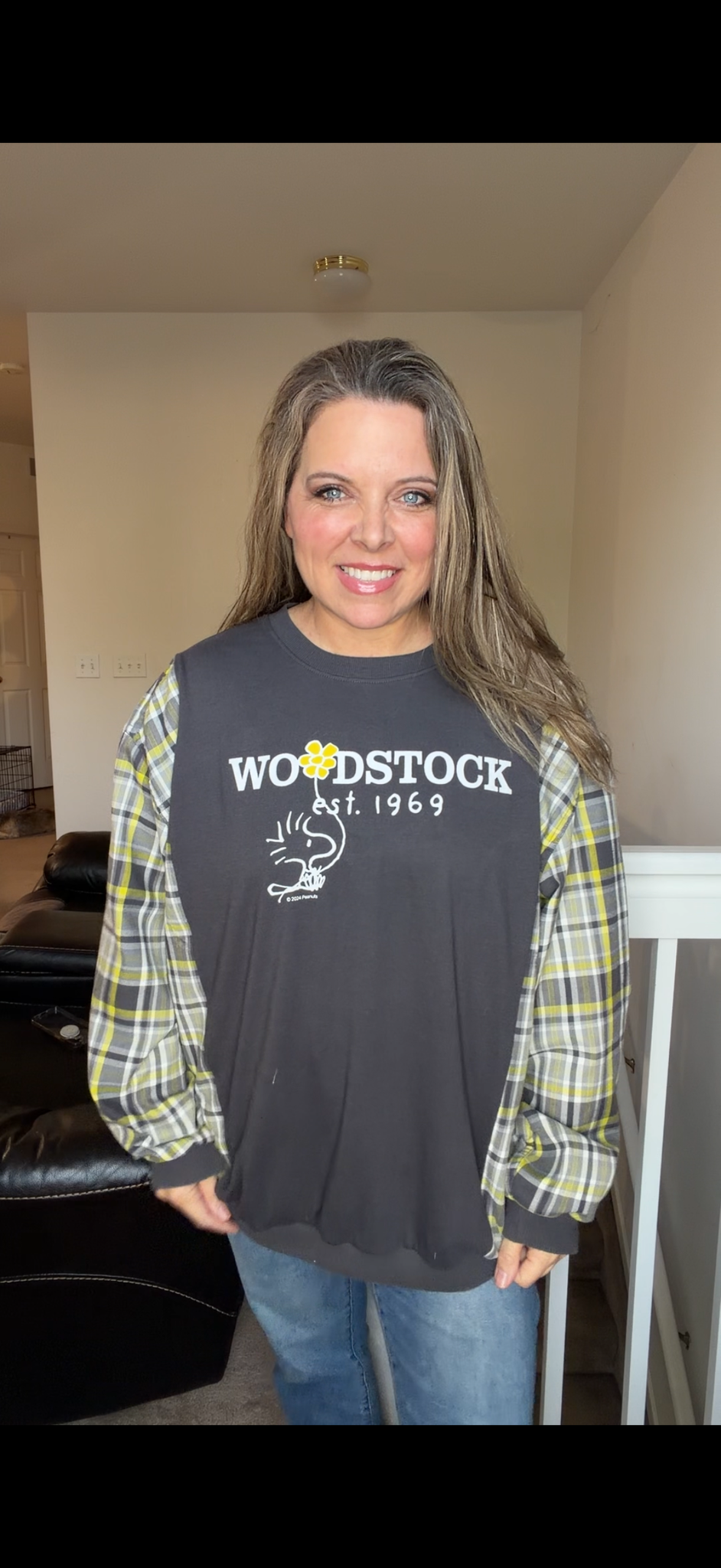 Upcycled Woodstock - women's XL T-shirt with cotton sleeves