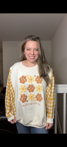 Upcycled Dog - women's 3X midweight sweatshirt with thin flannel sleeves