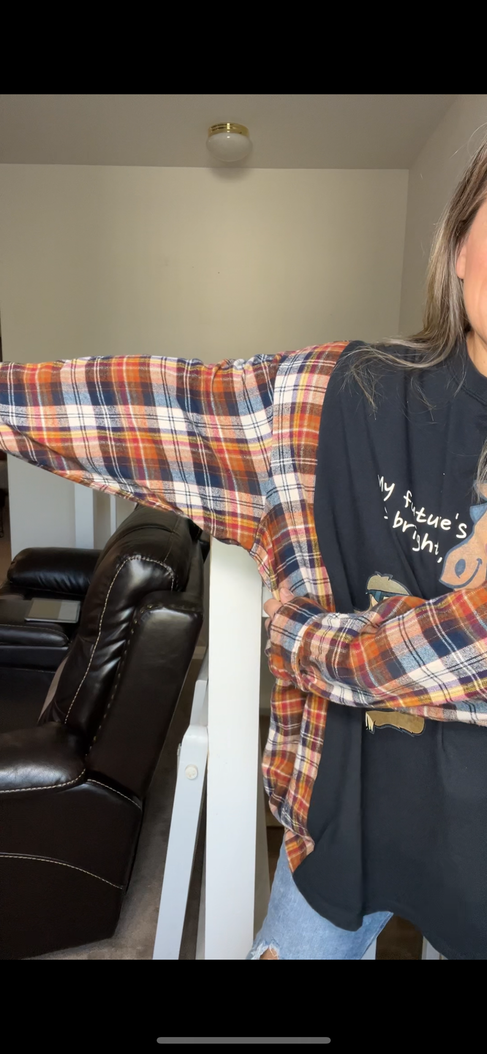 Upcycled Shades – women’s 5X T-shirt with flannel sleeves