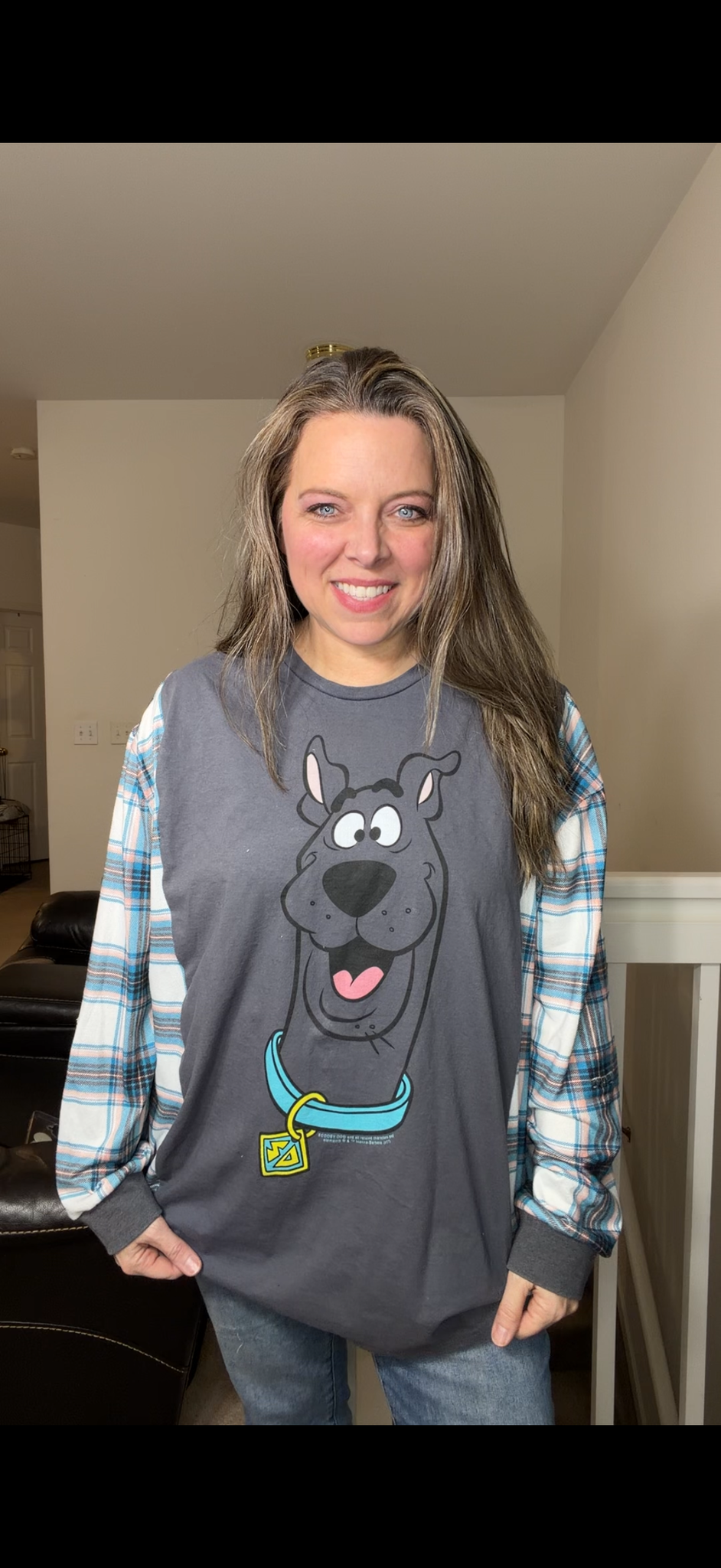 Upcycled Scooby Gray - women's 3X T-shirt with stretchy sleeves