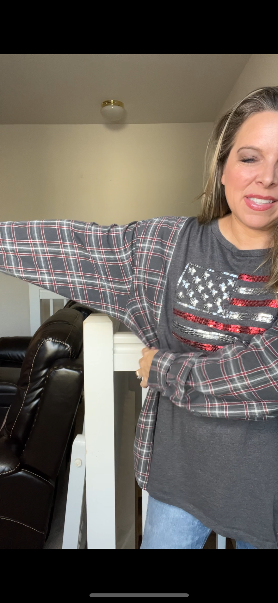 Upcycled Sparkle flag – women’s 2X T-shirt with flannel sleeves