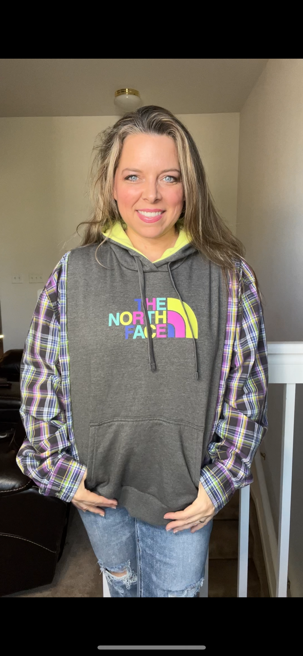 Upcycled Pastel Northface – women’s L/XL – midweight sweatshirt with cotton dress sleeves￼