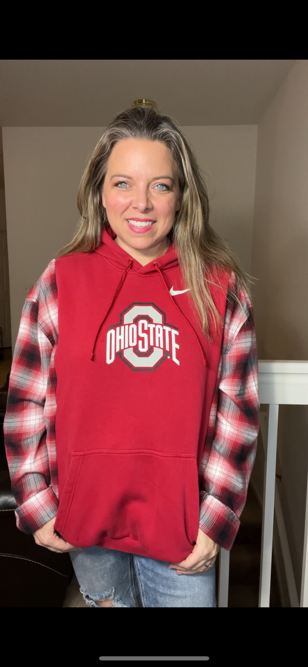 Upcycled OSU – women’s XL – midweight sweatshirt with flannel sleeves￼