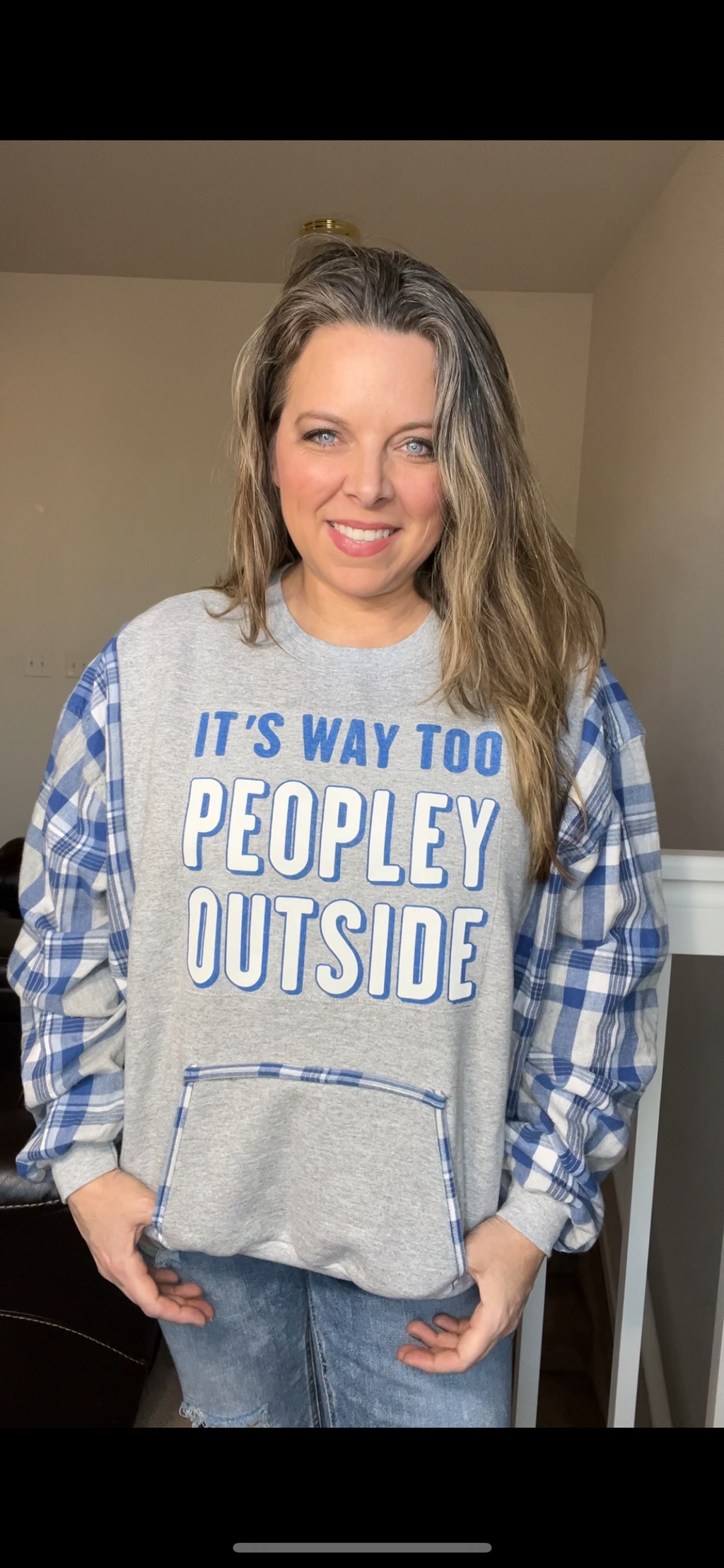 Upcycled Peopley – women’s large – midweight sweatshirt with flannel sleeves