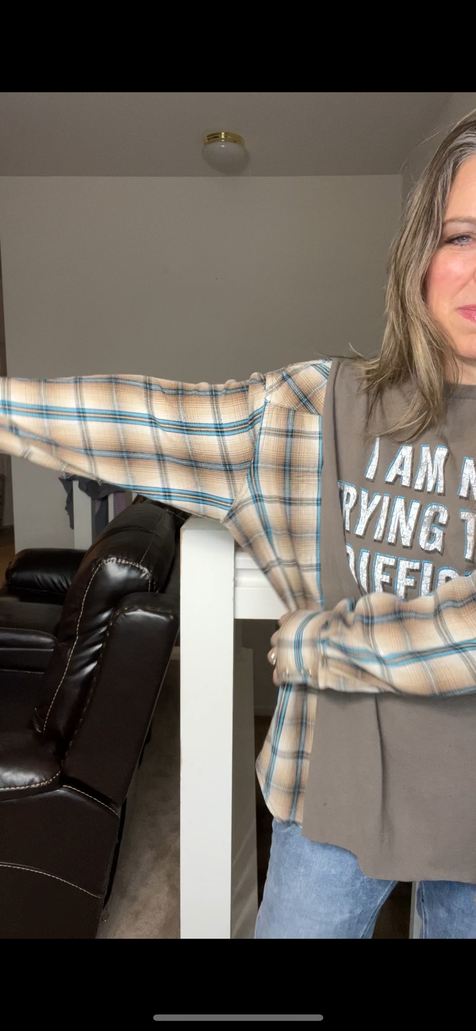 Upcycled Difficult – women’s 2X/3X T-shirt with flannel sleeves