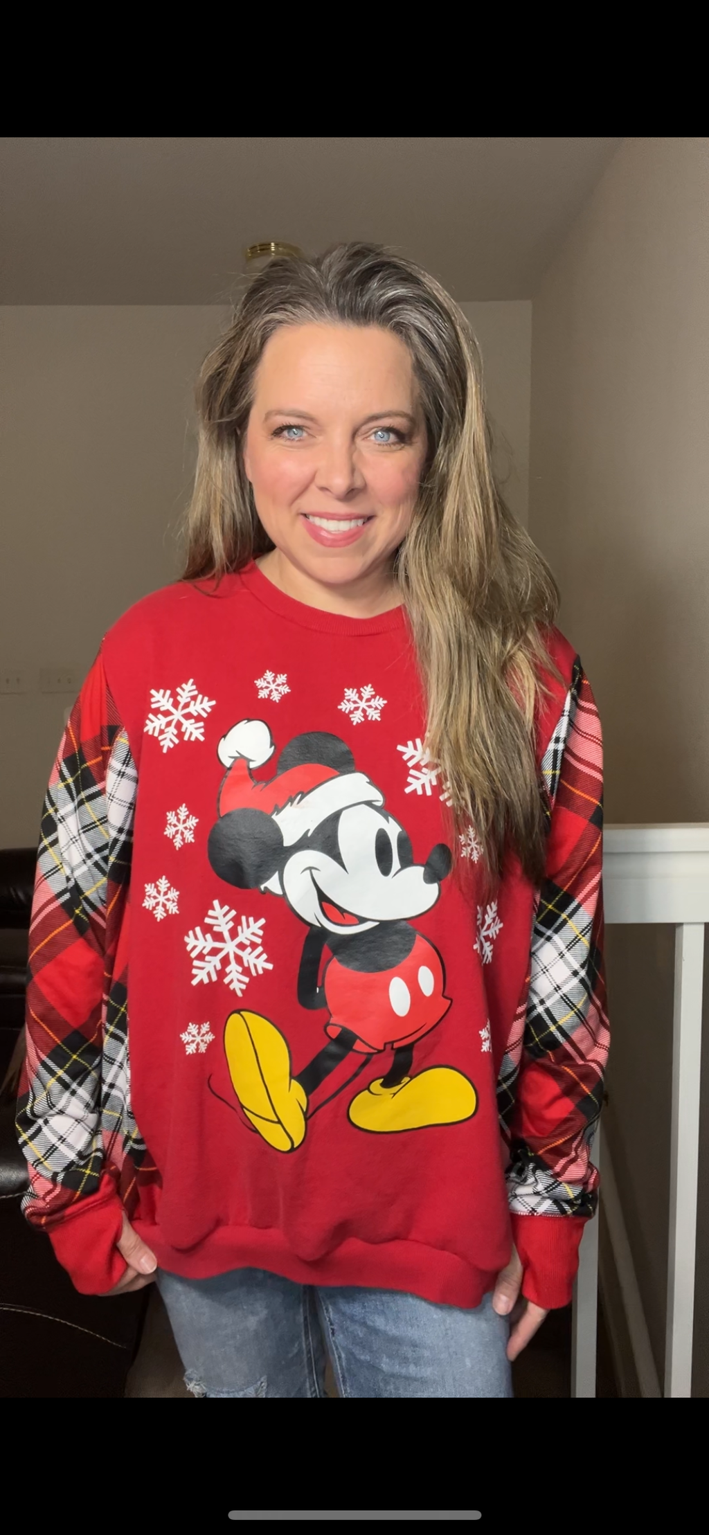 Upcycled Mickey Mouse – women's XL – midweight sweatshirt with stretchy sleeves ￼