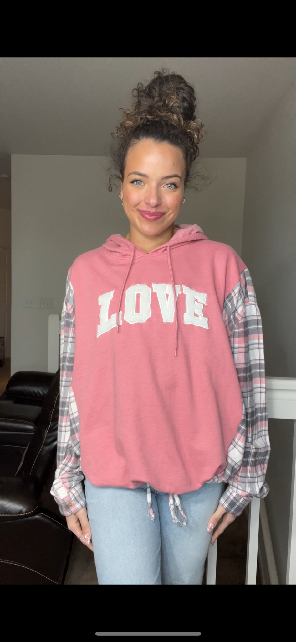 Upcycled Love – women’s 2X/3X – midweight sweatshirt with flannel sleeves ￼