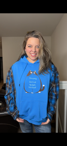 Upcycled Cat - women's 2X midweight sweatshirt with flannel sleeves