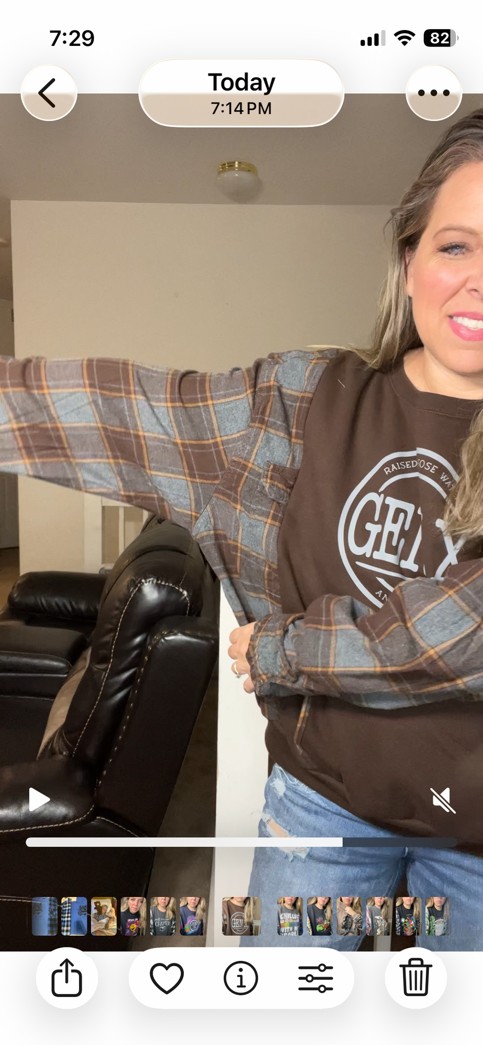 Upcycled Gen X Brown – women’s XL/1X midweight sweatshirt with flannel sleeves