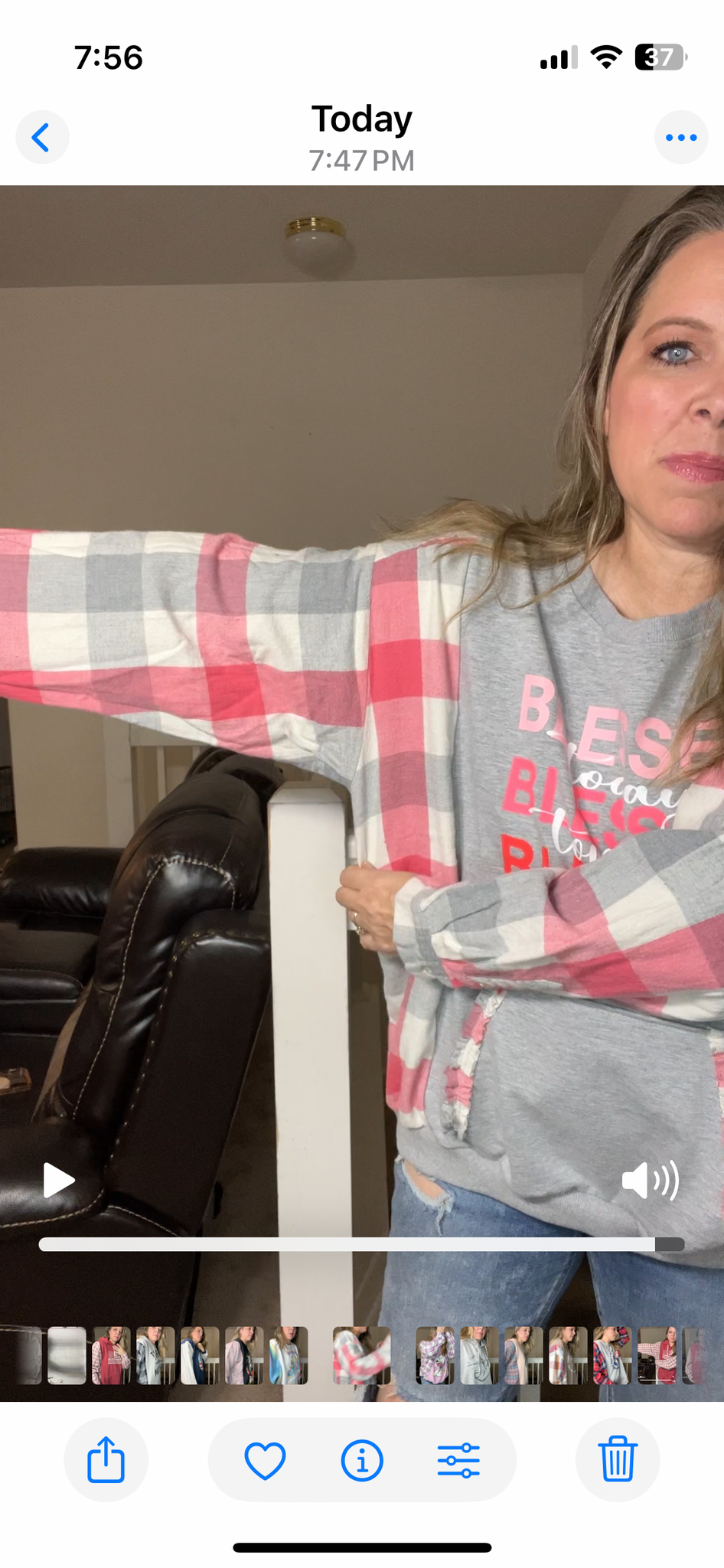 Upcycled Blessed – women’s 1X/2X midweight sweatshirt with flannel sleeves
