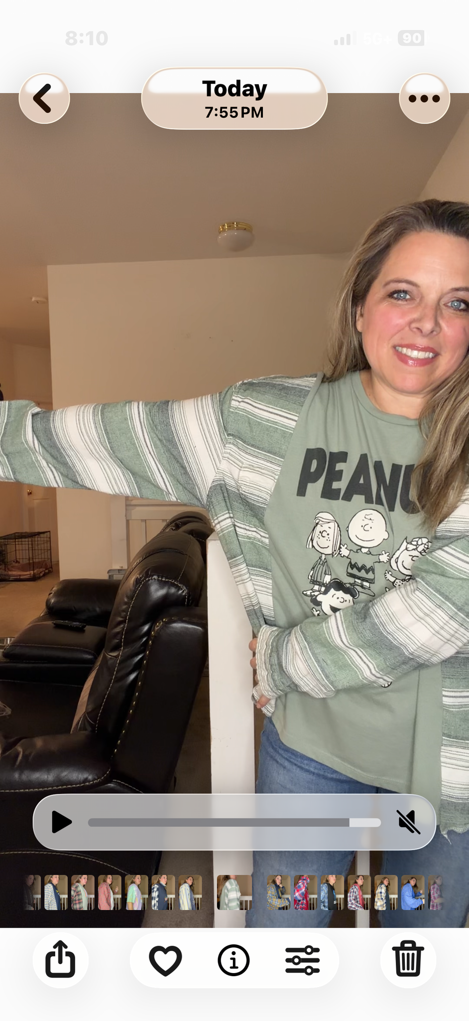 Upcycled Peanuts - women's large/XL T-shirt with flannel sleeves