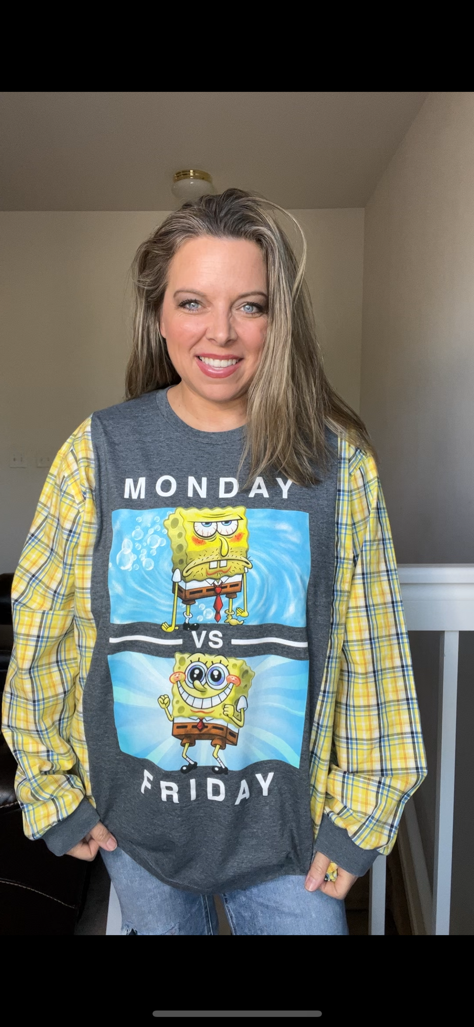 Upcycled SpongeBob – women’s 1X/2X T-shirt with cotton sleeves