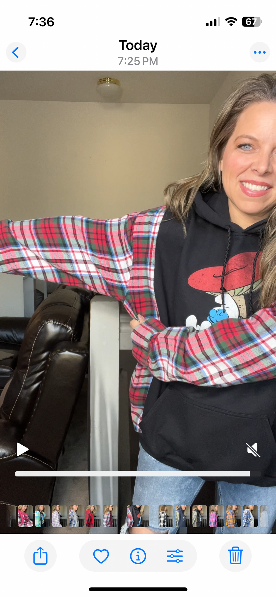 Upcycled Smurf – women’s 3X/4X midweight sweatshirt with flannel sleeves