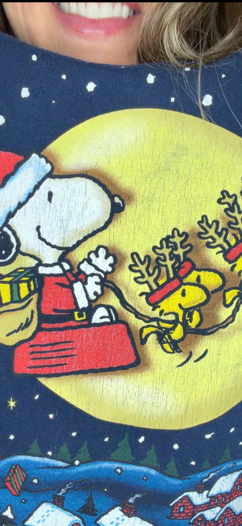 Upcycled Snoopy Christmas - women's 3X T-shirt with flannel sleeves
