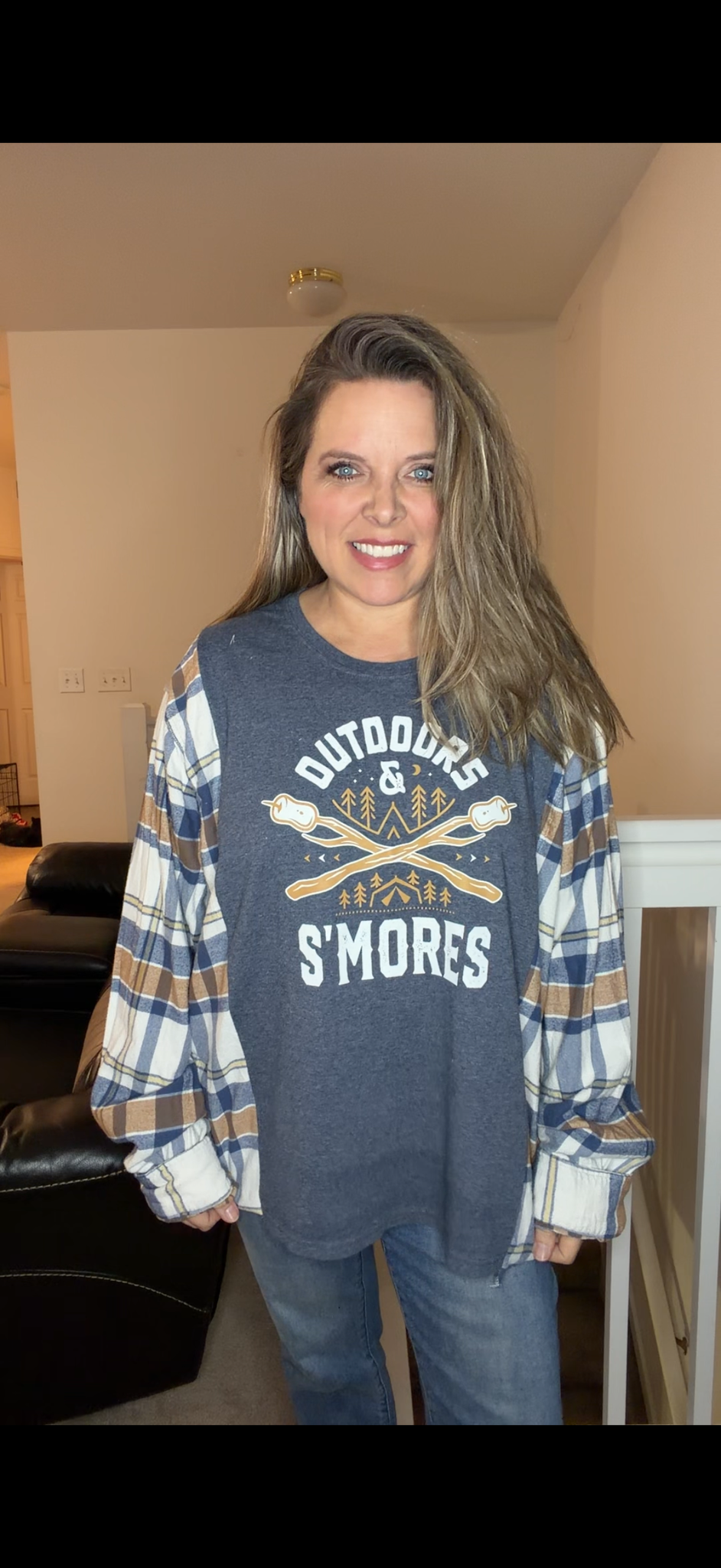 Upcycled S'mores - women's 2X T-shirt with flannel sleeves