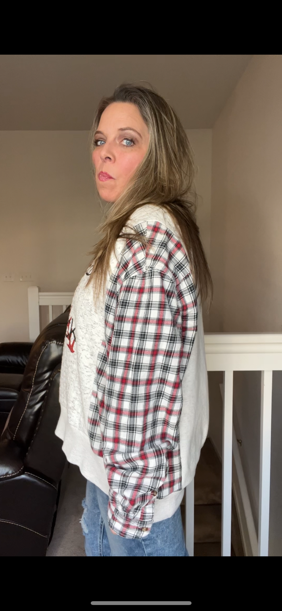 Upcycled Baseball – women’s large – middleweight sweatshirt with flannel sleeves￼