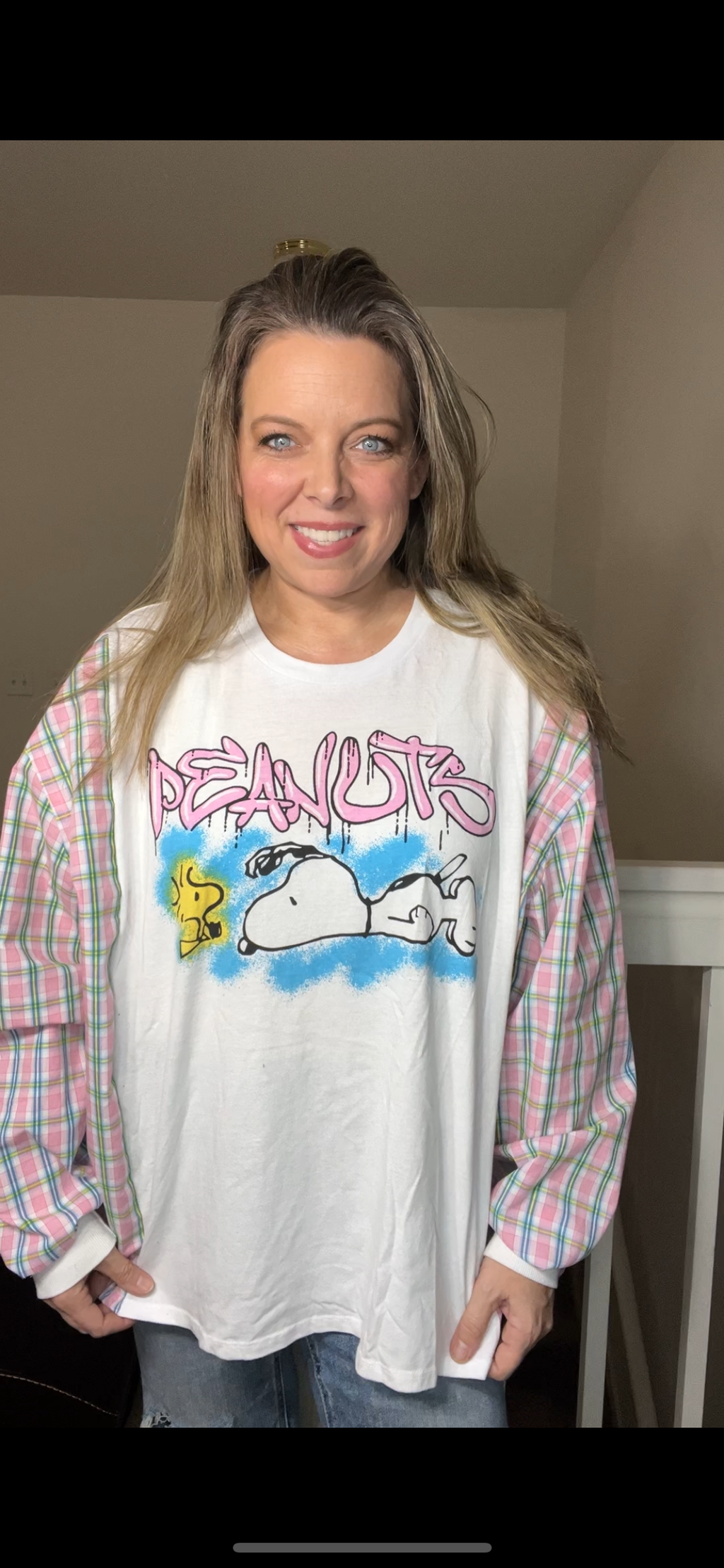 Upcycled Peanuts – women’s 3X T-shirt with cotton sleeves
