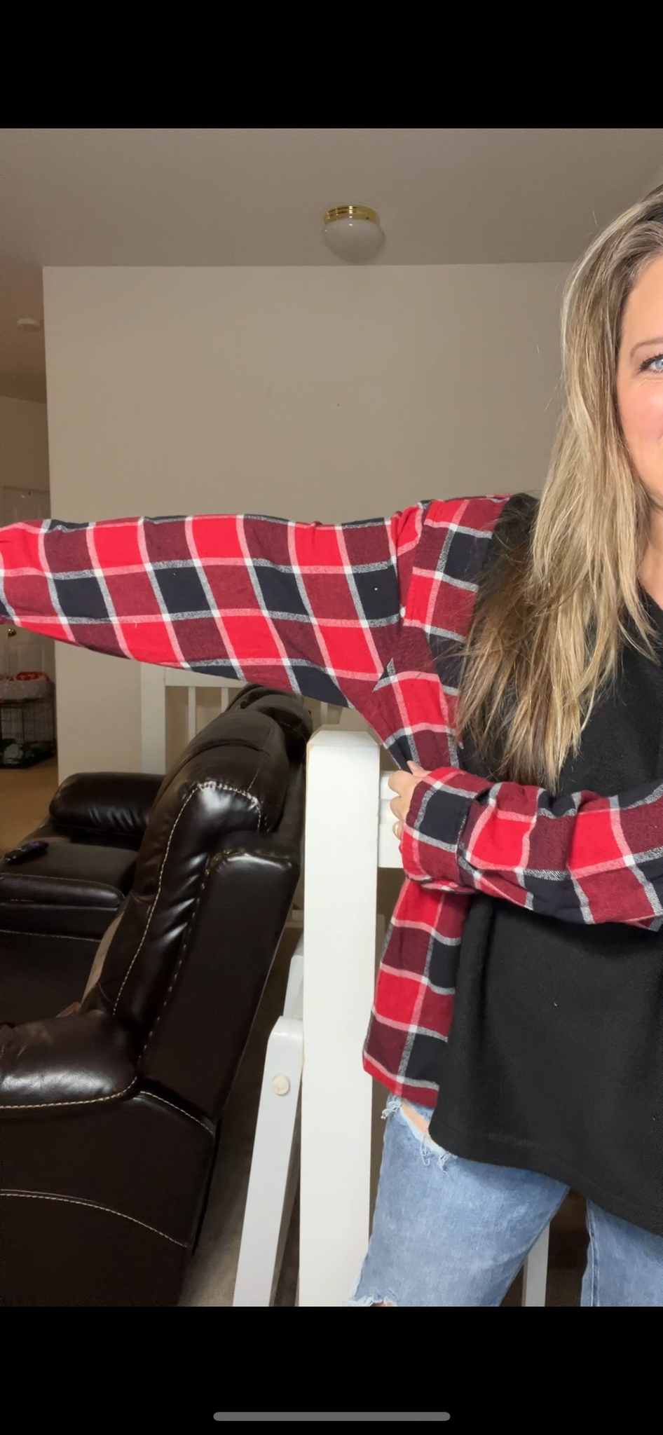 Upcycled Mickey – women’s 2X fuzzy sweatshirt with flannel sleeves