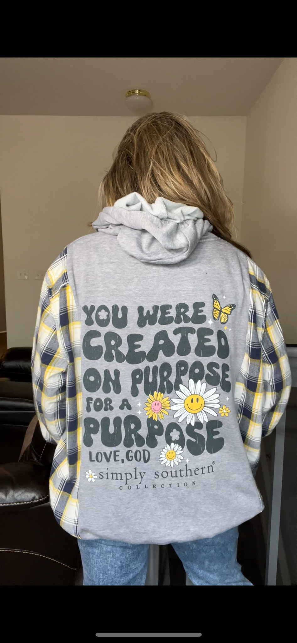 Upcycled Purpose – women’s 1X/2X midweight sweatshirt with flannel sleeves