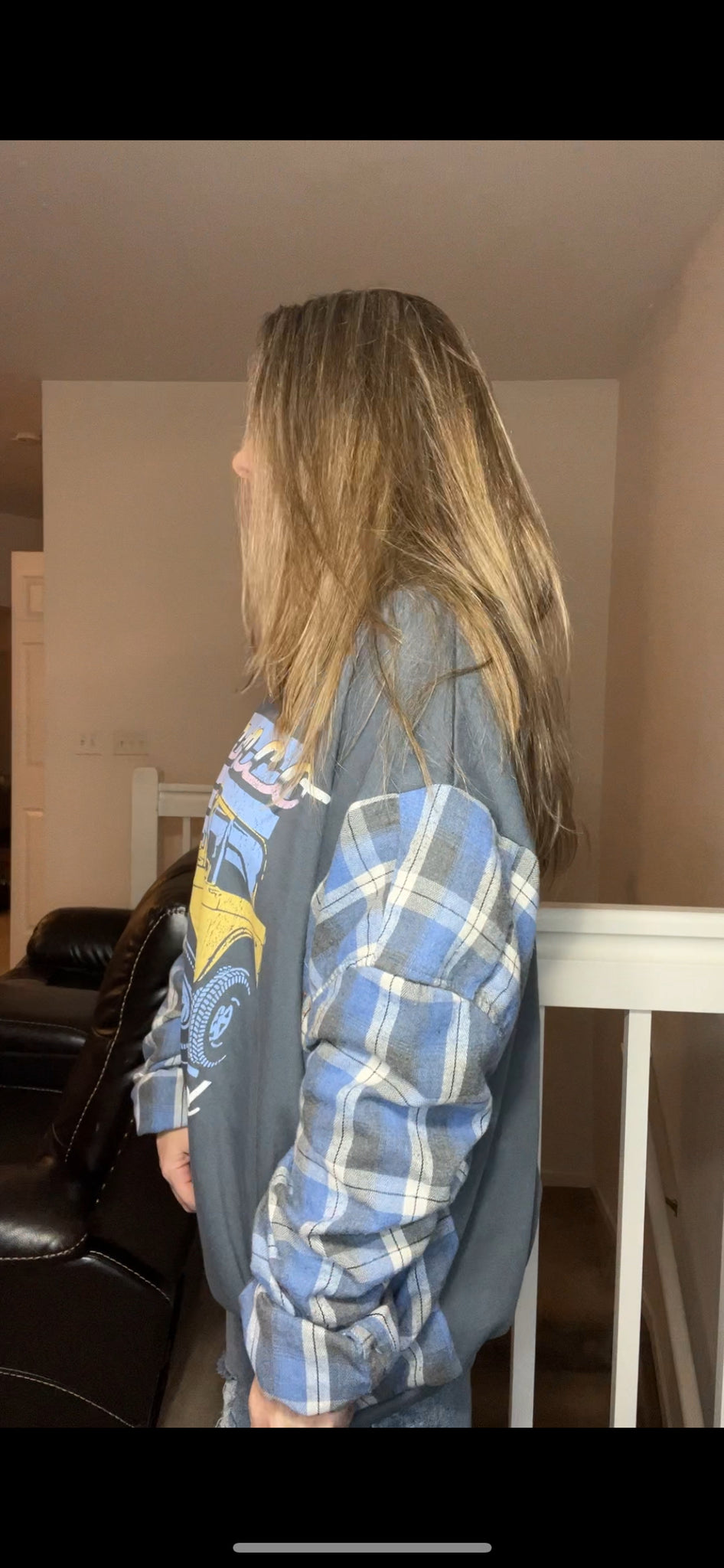 Bronco - woman’s 1X - thin  sweatshirt with flannel sleeves ￼