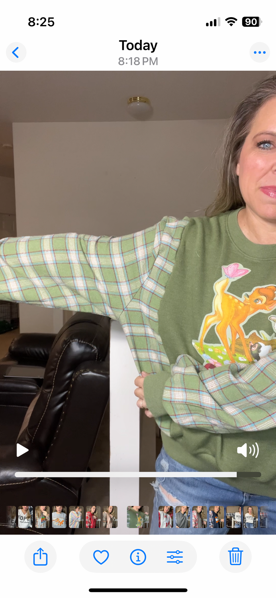 Upcycled Bambi – women’s medium/large French terry sweatshirt with flannel sleeves