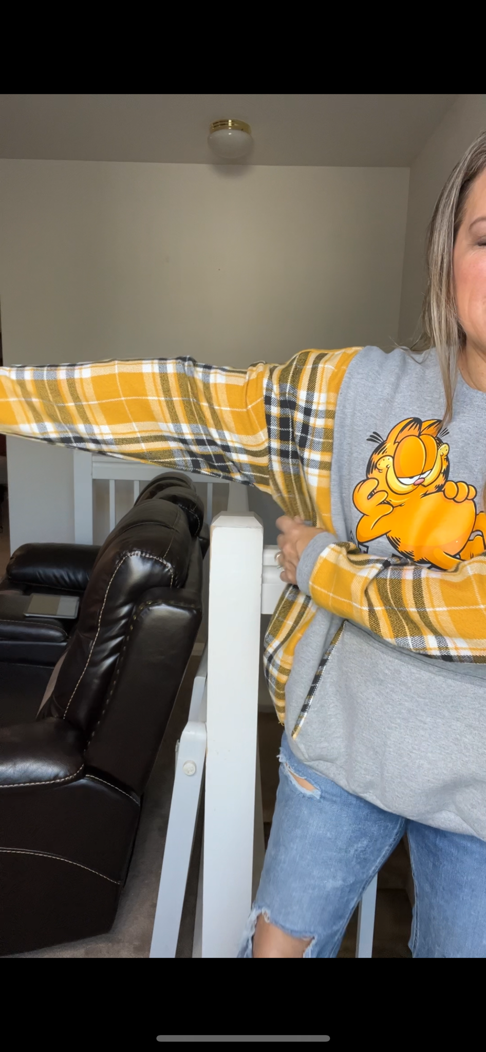 Upcycled Slacker – women’s large midweight sweatshirt with thick flannel sleeves