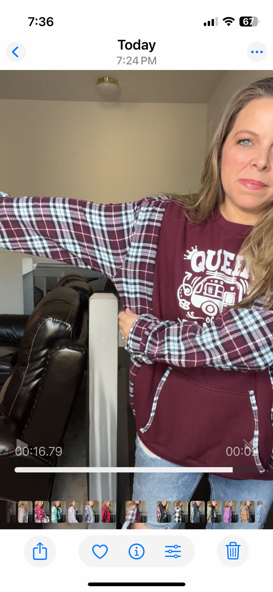 Upcycled Camping queen – women’s 3X midweight sweatshirt with flannel sleeves