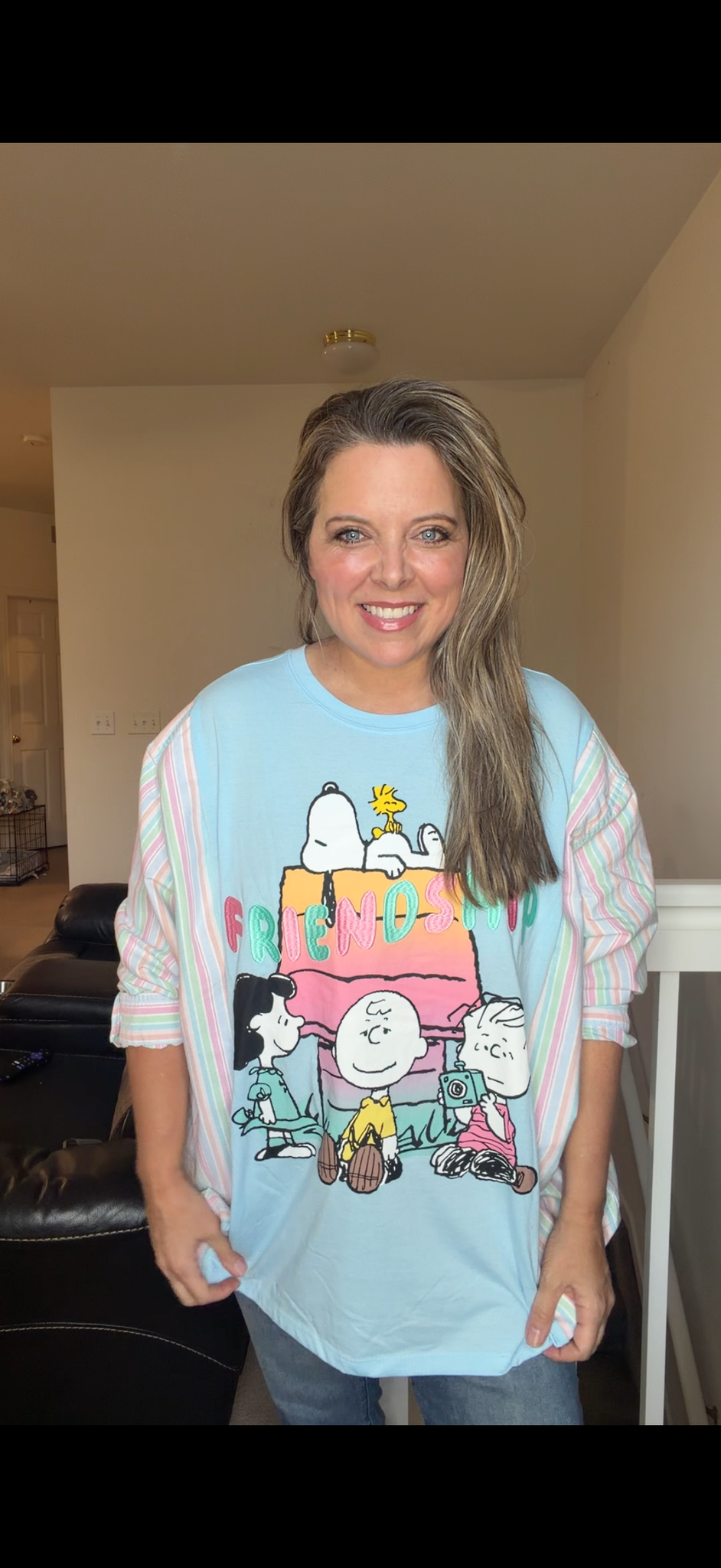 Upcycled Friendship- women's 2X/3X T-shirt with cotton sleeves ￼