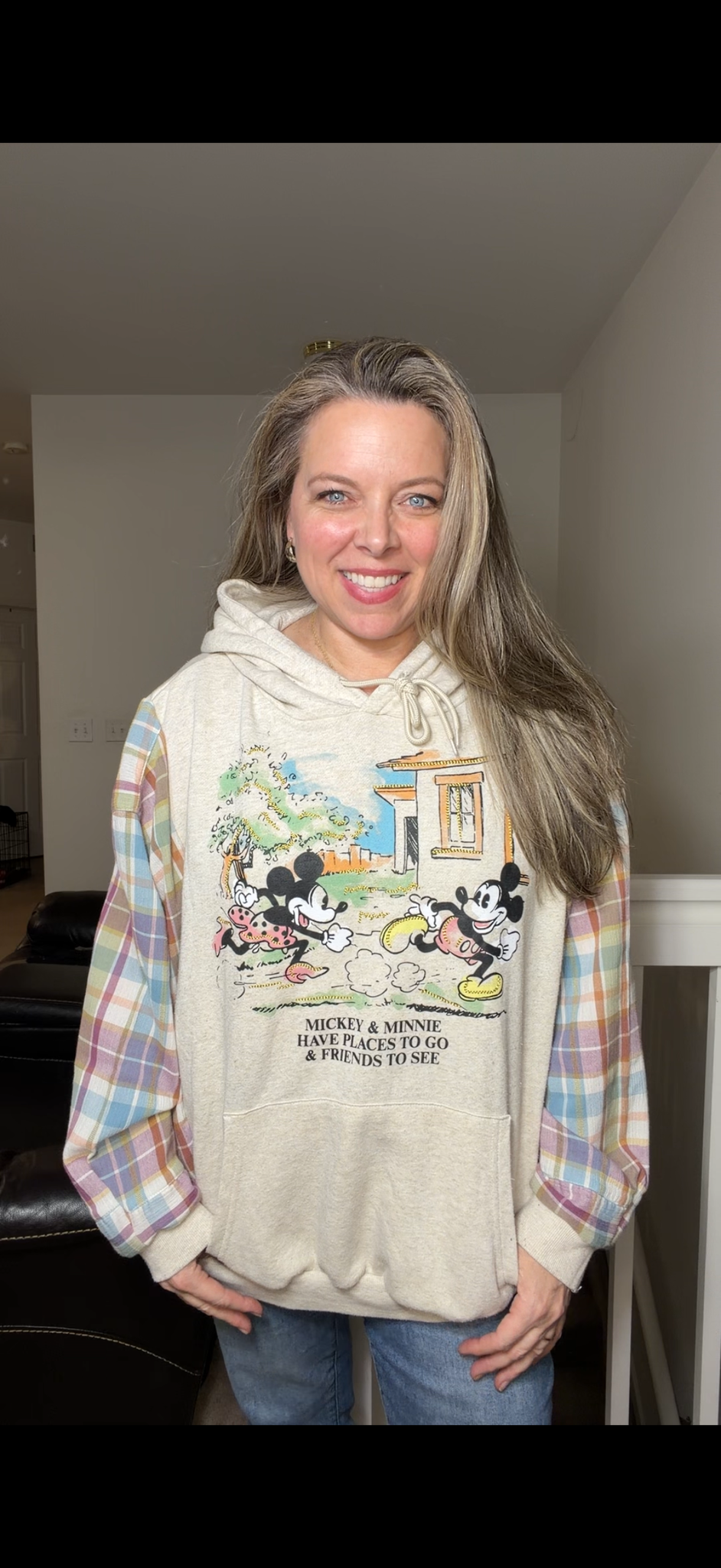 Upcycled Mickey/ Minnie - women's 2X midweight sweatshirt with thin cotton sleeves