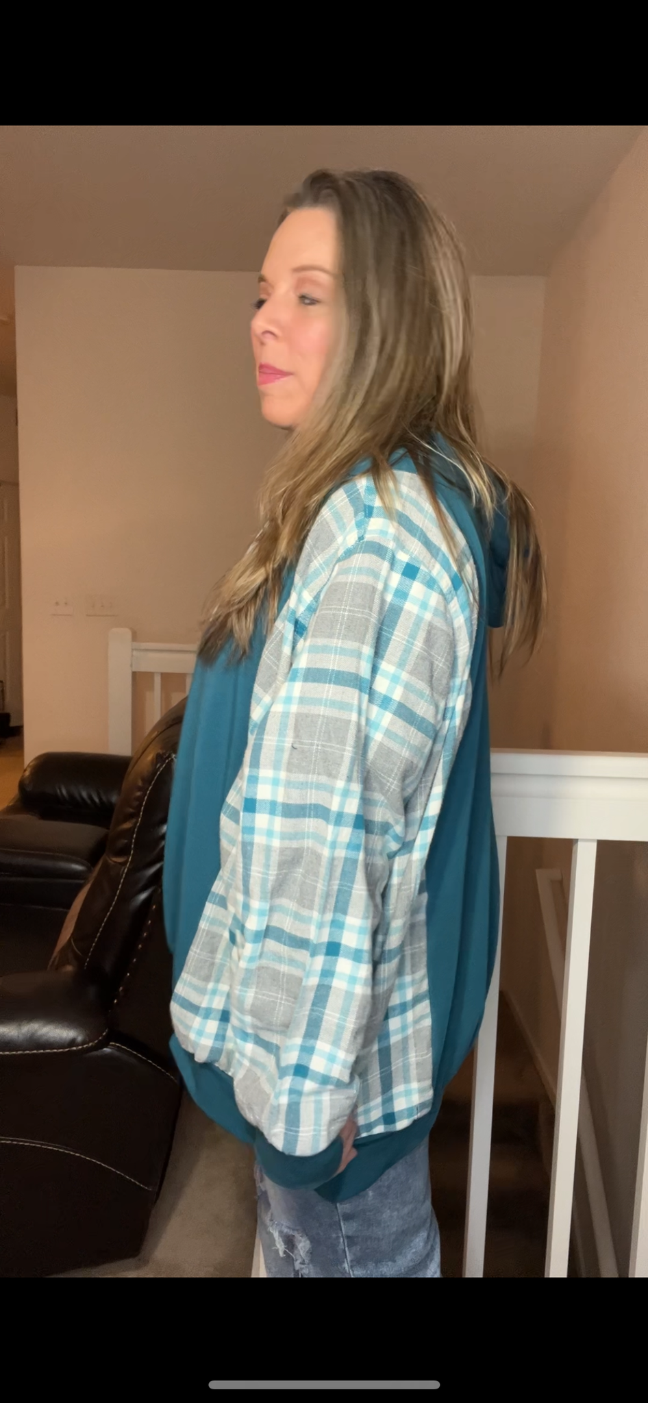 Upcycled Aqua￼ UA - Women’s 1X – thin French terry sweatshirt with flannel sleeves￼