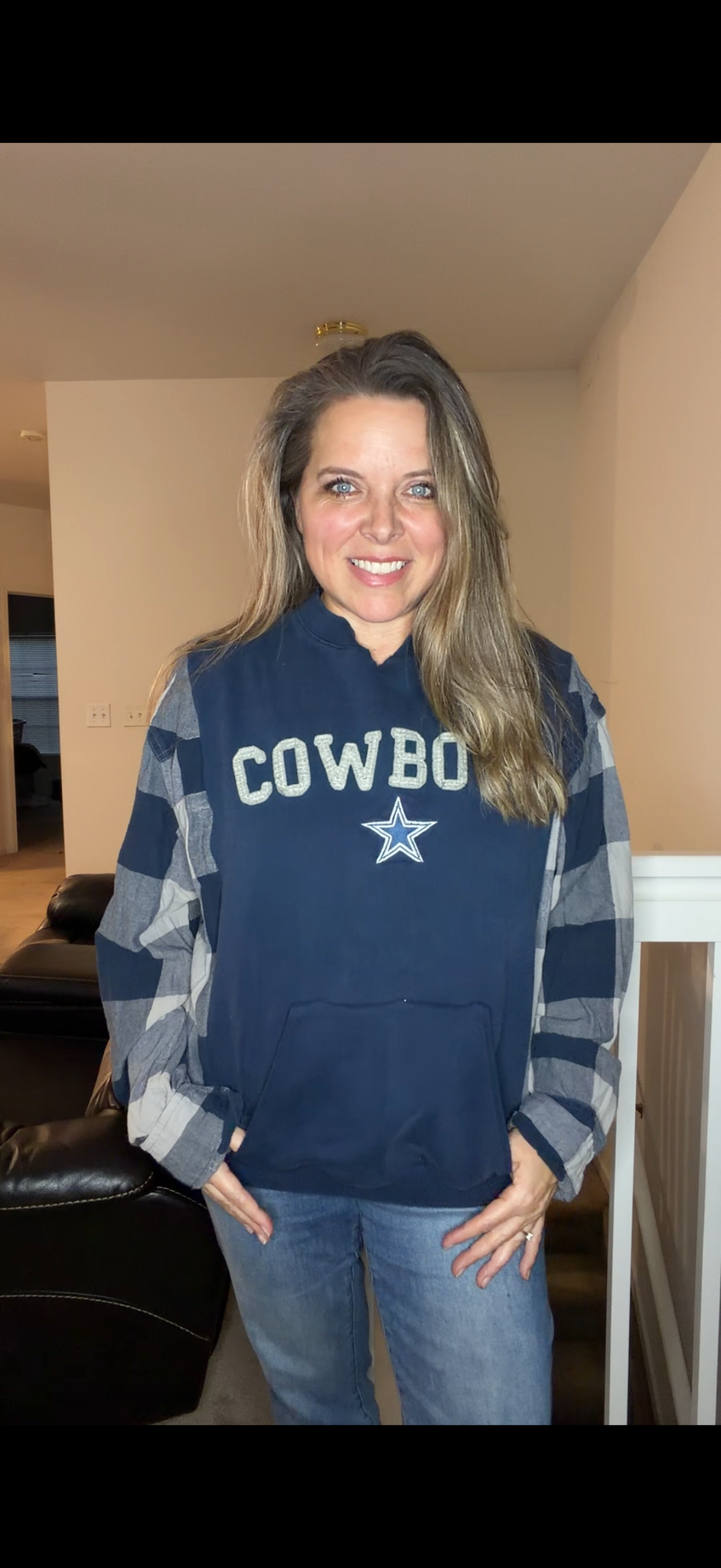 Upcycled Cowboys - women's medium midweight sweatshirt with flannel sleeves
