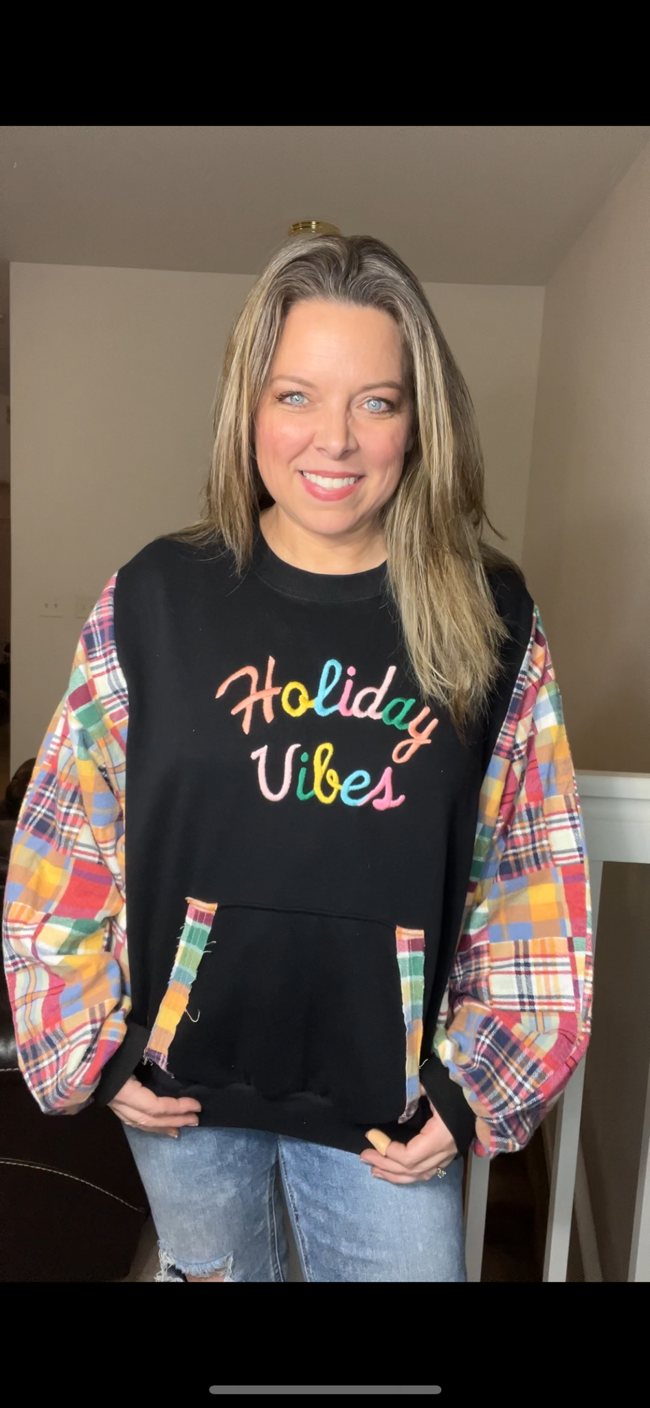 Upcycled Vibes - Women’s large – midweight sweatshirt with flannel sleeves