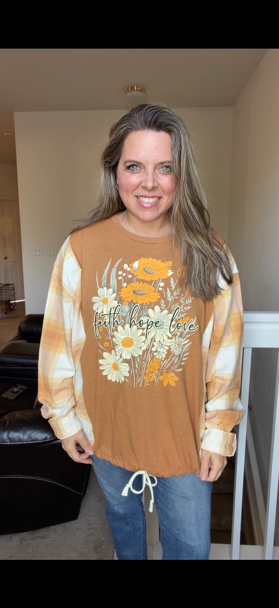 Upcycled Faith - women's 2X/3X T-shirt with flannel sleeves