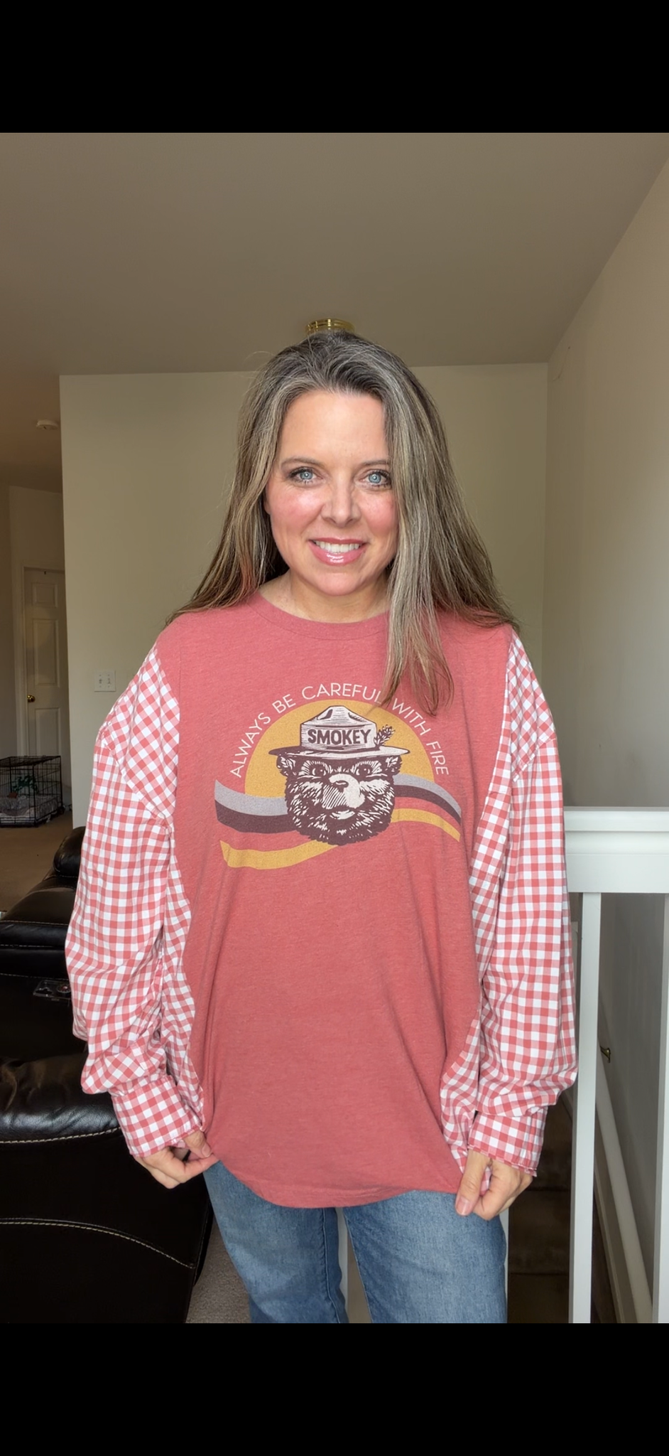 Upcycled Smokey - women's 3X/4X T-shirt with cotton sleeves ￼
