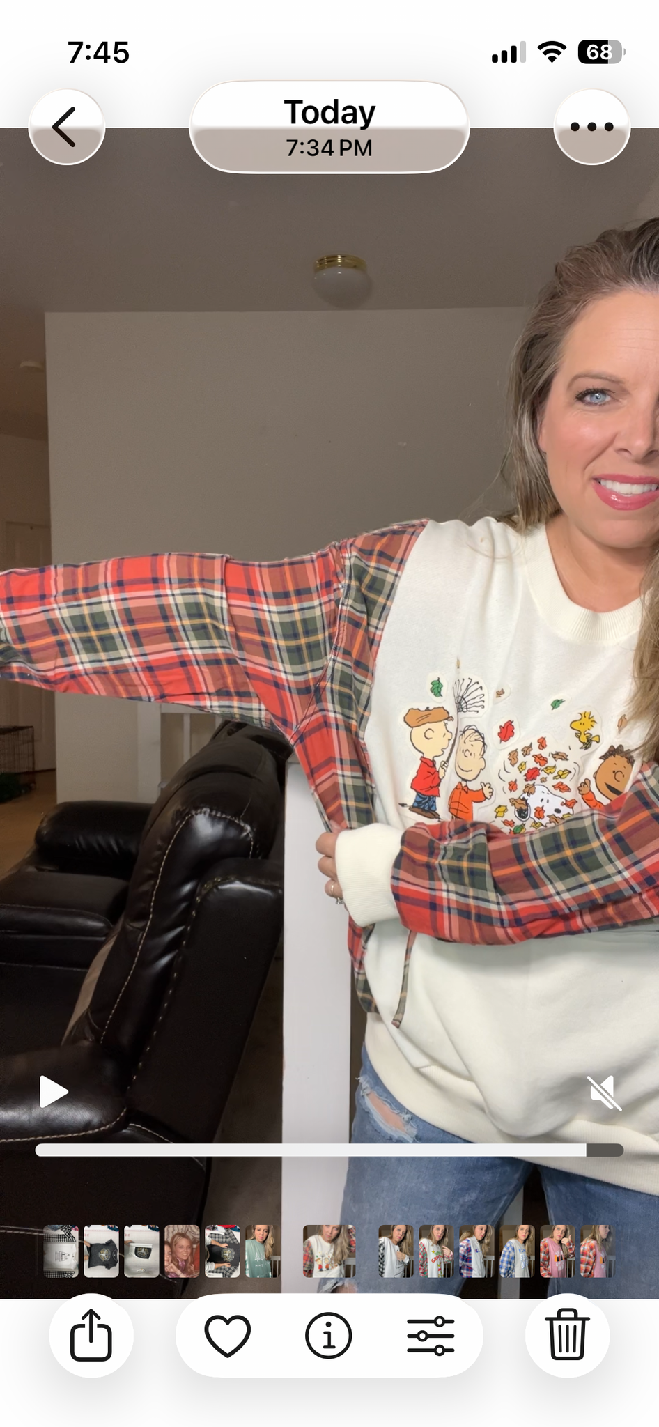 Upcycled Charlie Brown fall – women’s 2X French terry sweatshirt with thin flannel sleeves